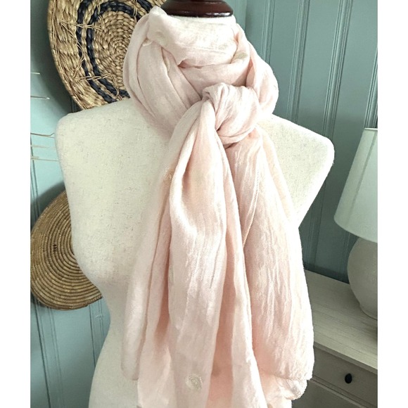 Pink Embroidered Polka Dot Gauze Scarf Lightweight Pastel Wrap Accessory - Picture 2 of 7